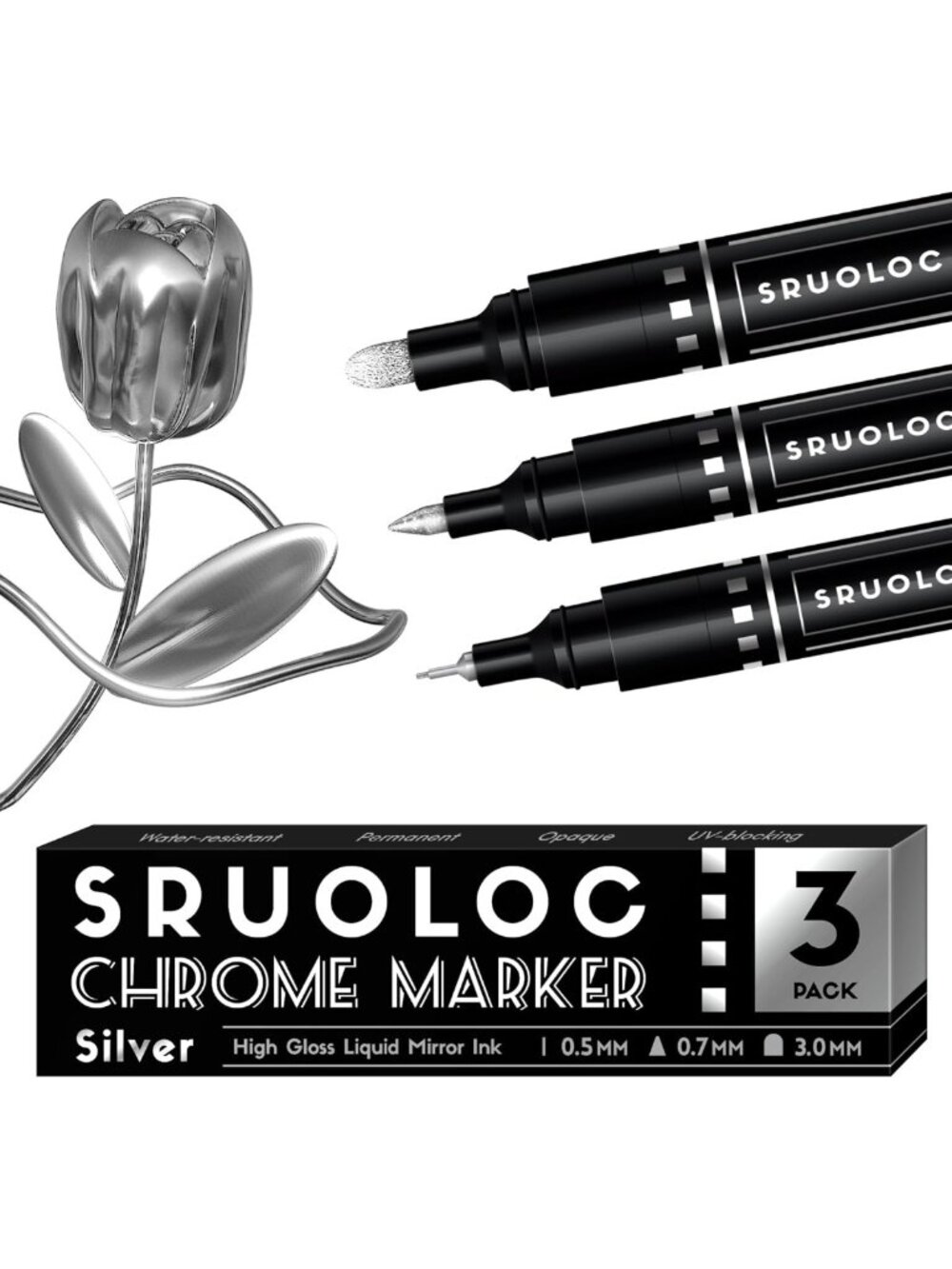 3Pcs Liquid Chrome Paint Markers - Oil-Based Metallic Touch-Up Pens for DIY Art